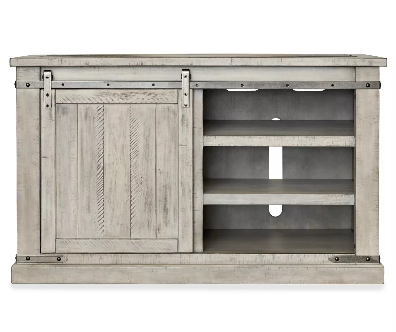 Carynhurst Whitewash Sliding Barn Door TV Stand 2 Carynhurst Whitewash Sliding Barn Door TV Stand
