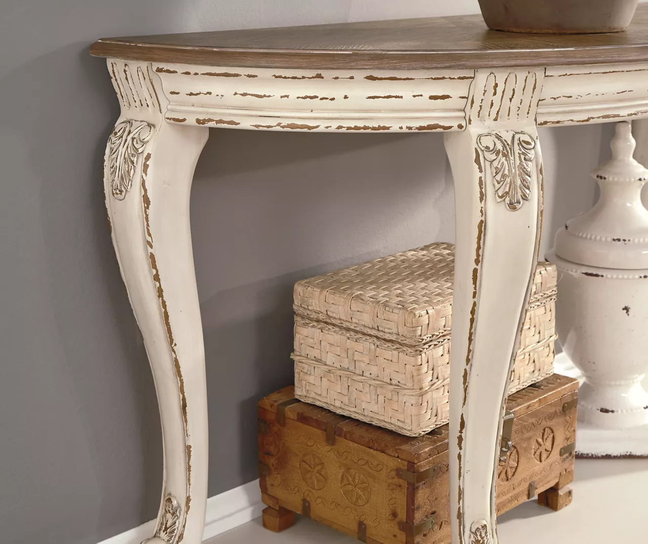 Realyn White & Brown Two-Tone Half-Circle Console Table 7 Realyn White & Brown Two-Tone Half-Circle Console Table - Image 5