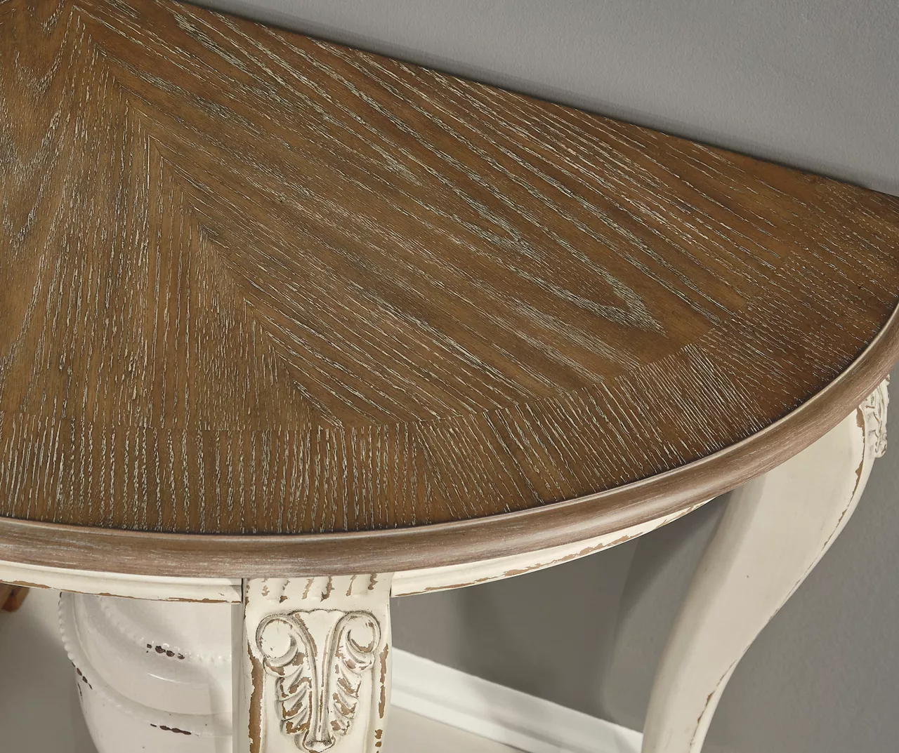Realyn White & Brown Two-Tone Half-Circle Console Table 8 Realyn White & Brown Two-Tone Half-Circle Console Table - Image 6